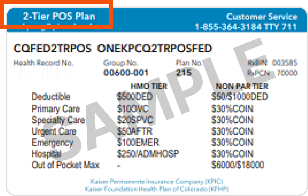 Sample member card with 2-Tier POS Plan highlighted in the upper right corner of the card.